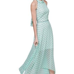 White House Black Market halter neck Gingham Meadow maxi Dress sz 14 mint green